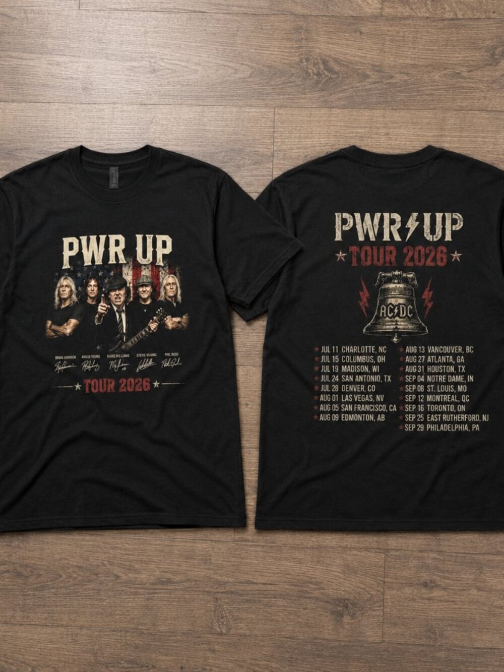 AC/DC PWR UP Tour 2026 Double Sided Rock Band Concert Graphic T-Shirt